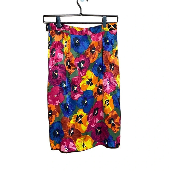 Vintage 100% Silk Floral Pencil Skirt Size 8‎ - Picture 1 of 7